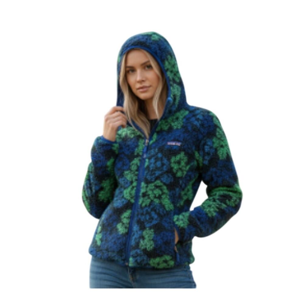 Patagonia Retro X Cardigan Hoodie Blue Green Black Deep Pile Fleece Size Small